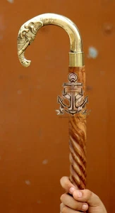 ONE Brass Antique Designer Handle Victorian Walking Cane Stick Vintage Style - Picture 1 of 4