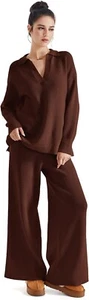 Women's 2 piece Long Sleeve Oversized Matching Lounge Set Waffle Knit Size XL - Picture 1 of 5