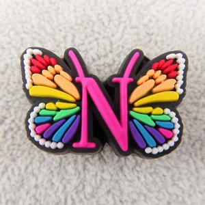 BUTTERFLY ALPHABET Letter N SINGLE Shoe Charm Rainbow Colorful Pink Capital - Picture 1 of 9