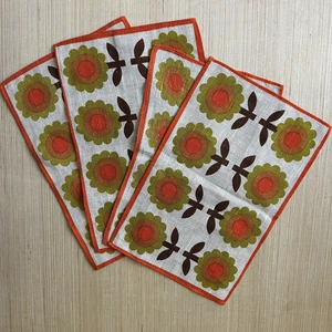 Set Of 4 Vintage Linen Kitschy Sunflower Placemat Flowers Green Orange Brown MCM - Picture 1 of 8