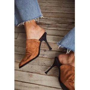 Free People Leila Heeled Mule in Cognac Brown Suede Leather Heels - Picture 1 of 11