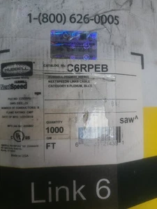 Huibble  Cat6 Plenum Blue 4PR 23AWG Ethernet Cable. 1000ft C6rpeb - Afbeelding 1 van 2