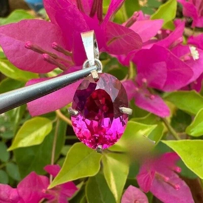 Collana in argento massiccio 925 30+CT vera pietra preziosa zaffiro rosa... - Immagine 1 di 4