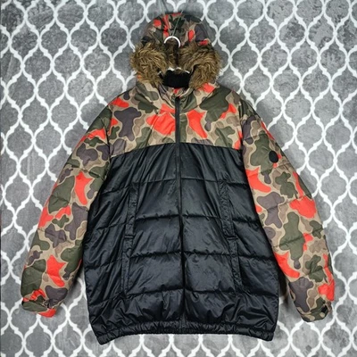 Members Only Jacket Mens XL Camo Black Hooded Faux Fur Lined Puffer Coat Warm - Image 1 of 4