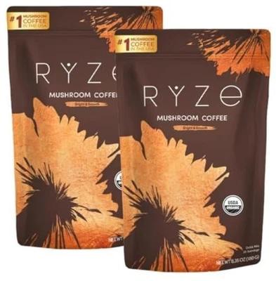 RYZE Mushroom Medium Roast Coffee Starter Kit, USDA Organic Instant Coffee