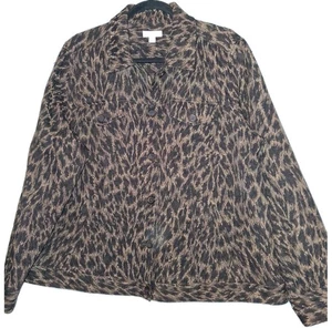 Charter Club Brown Animal Print Cotton Polyester Jean Jacket Plus SZ 2X Pockets - Picture 1 of 4