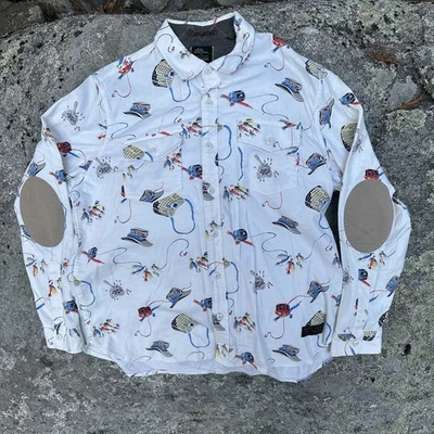 LL BEAN x TODD SNYDER Mens XL Flannel Shirt Fishing Reel Button Elbow Patch - Image 1 of 4