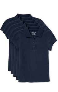 The Children's Place Girls' Short Sleeve Ruffle Pique Polo, 5 Pack-Navy - Picture 1 of 2