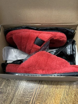 New UGG Men's Fluff You Slipper Slides 1117473 Red Men’s 8 Women’s 9 Lamb Wool - Image 1 of 4