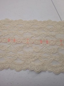 Vintage Lingerie Stretch Lace Trim 4.5” Wide Ivory & Pink 5 Yards Cottagecore  - Picture 1 of 4