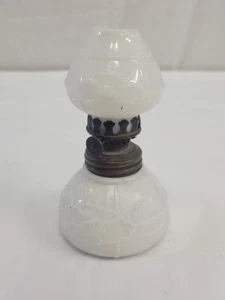 Antique Miniature Milk Glass Embossed Flower & Vine Oil Lamp Smith 1 Fig 172 - Picture 1 of 10