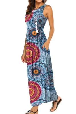 Maxi Vestido Largo Informal Fluido a Rayas de Verano Hount Para Mujer con Poc... Foto 1 de 3