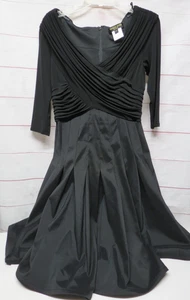 Vestido de fiesta negro Tadashi Shoji talla 10p falda acampanada de tafetán manga 3/4 - Imagen 1 de 7