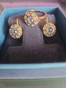 Set 585/14K Rosé massiv Gold Leverback Ohrringe & Ring Größe 8 Set Neu ohne Etikett  - Bild 1 von 9