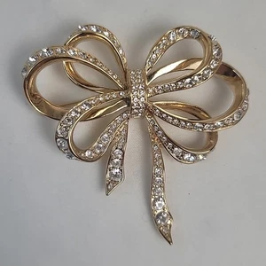 Vintage Kenneth Jay Lane für Avon Kristall Strass Band Brosche goldfarben KJL - Bild 1 von 9