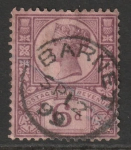1887 QV 6d LILA/ROSE-ROT SG208 GUT GEBRAUCHT MIT " BARNET " CDS STEMPEL - Bild 1 von 2