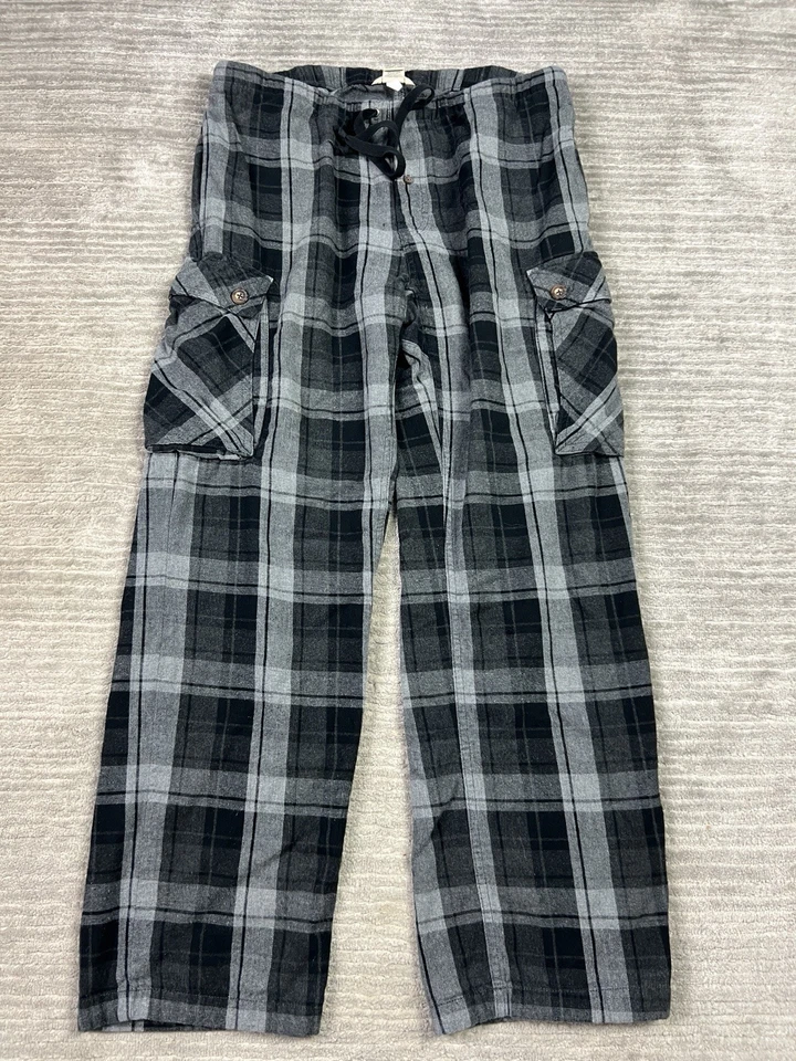 Duluth Pajama Pants Mens Medium Black Plaid Cargo 100% Cotton Drawstring - Image 1 of 4