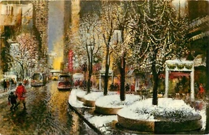 Postkarte 1940er Illinois Chicago State St Mall Weihnachten Winter Teich IL24-4055 - Bild 1 von 2