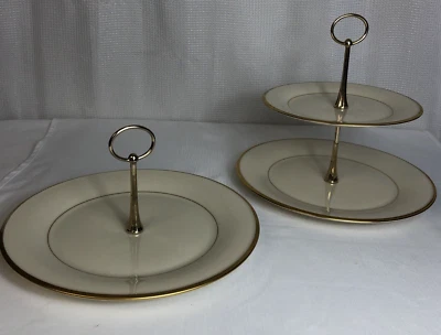 Placas de servidor de porcelana Lenox de una y dos niveles de dimensión eterna crema y dorada Foto 1 de 4