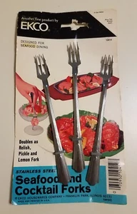 VINTAGE EKCO STAINLESS STEEL EKS7 CHEVRON SEAFOOD COCKTAIL FORKS NEW NOS USA