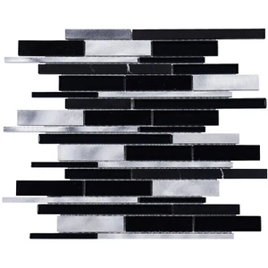 Black Marquina Marble Stone Stainless Steel Metallic Mosaic Tile Wall Backsplash - Picture 1 of 9
