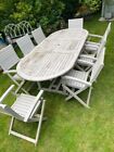 Large Hardwood Garden Table And Chairs Set With 8 Chairs