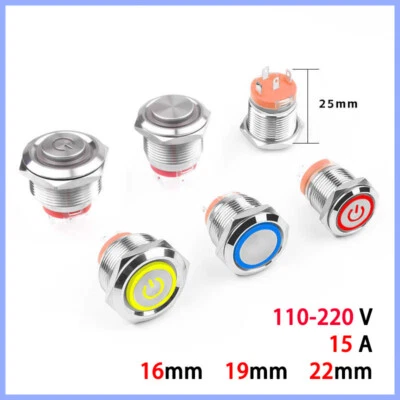 Smart Switch 110-220V 16-22mm Metal LED Illuminated ON/OFF Power Button Switch - Image 1 of 4