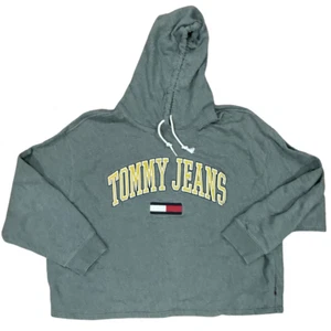 Tommy Hilfiger Jeans Women's Cropped Hoodie Sweatshirt Graphic XXL Green 2XL - Picture 1 of 6