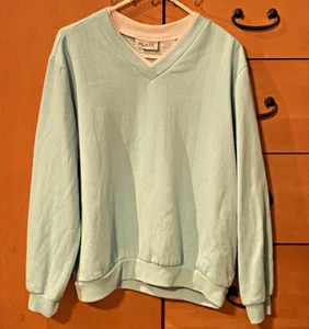 VTG 80’s GRANDMA BLAIR Sz Large Shirt Top Double Collar V-Neck THINK SPRING - Picture 1 of 5