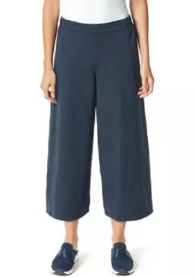 NUEVO PANTALÓN CÓMODO ANNE KLEIN AZUL MARINO PIERNA ANCHA ALGODÓN TALLA L  Foto 1 de 4