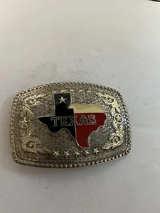 Red, White & Black Texas Stars State Silver & Gold Toned Belt Buckle. - Picture 1 of 4