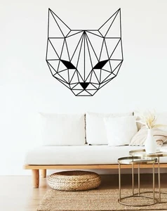 Geometric Kitty Cute  Cat Line Art Wall Decal Removable Wall Décor Living Room - Picture 1 of 3