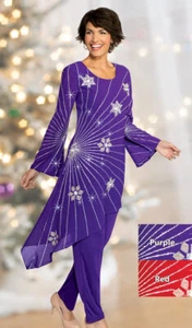 2 PC PURPLE PANT SET RHINESTONES BEADS SZ 2X cruise NEW Lined WASHABLE MSRP $175 - Picture 1 of 5