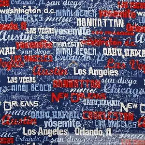 BonEful Fabric Cotton Quilt Blue White Red America USA City State Stripe L SCRAP - Picture 1 of 14