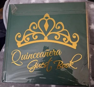 QUINCEANERA GUEST BOOK Green with Gold Pen NEW - Picture 1 of 1