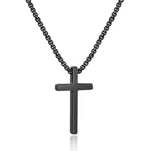 Boys Black Stainless Steel Cross Pendant Necklace 20 Inch for Gifts - Picture 1 of 8