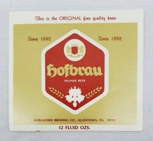 VINTAGE Horlacher Brauerei "Hofbrau" unbenutzt 12 Unzen Flaschenetiketten Allentown, PA. - Bild 1 von 7
