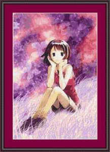 Girl In A Purple Field Anime Cute Beautiful Cross Stitch Kit - Picture 1 of 2