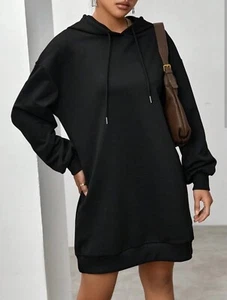 Stylish and Hooded Sweatshirt Mini Dress for Women Black Size M - Picture 1 of 4