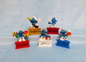Sockel schlumpf 5 Stück  Glückwunsch Grüße  Geburtstag Sammlung Schlümpfe 1980 - Bild 1 von 8