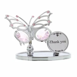 Crystocraft® Swarvoski Butterfly Soft Pink Crystals Ornament Thank You Plaque - Picture 1 of 2