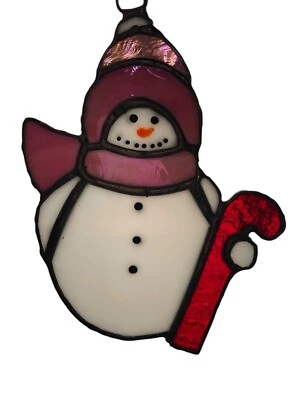 "Adorno colgante vintage de vitral de muñeco de nieve de Navidad hecho a mano de 9""" Foto 1 de 3