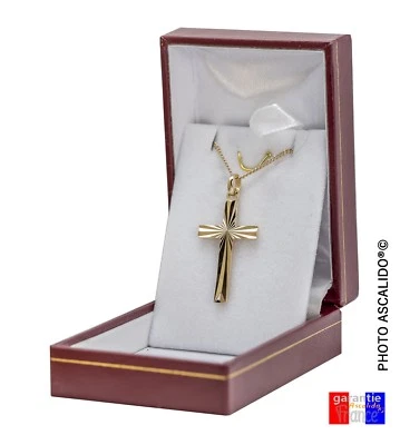 ASCALIDO ensemble collier croix ciselée et chaine en plaqué Or homme femme avec boite