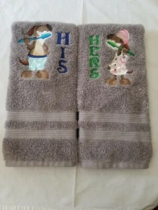 His & Hers Dog Pj's Bath Hand Towel Set Gift - Picture 1 of 6