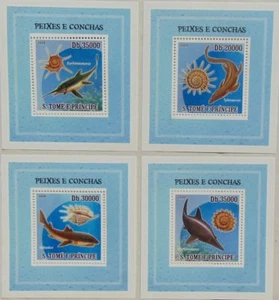 JUEGO DE 4 HOJAS DE LUJO Peces y cáscaras, Dinosaurios Santo Tomo 2009 Sc.2106 #ST9310d - Imagen 1 de 1