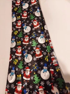 Christmas Parquet Santa and Snow Mans Ornaments Men's HOLIDAY TIE  New - Picture 1 of 3