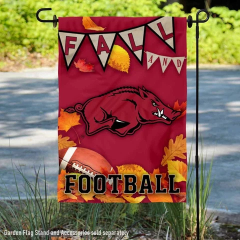 Arkansas Razorbacks Fall Leaves Football Season Garden Flag and Yard Banner Cover