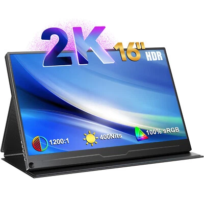 16" IPS Portable Monitor 2560x1600 2K Gaming Display USB-C Type-C 2*Speakers - Image 1 of 4
