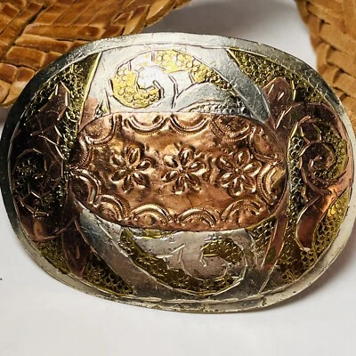 "Hebilla de cinturón de metal mixto para mujer dorado latón cobre plata MCM vintage 45""" Foto 1 de 4