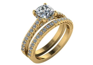 1.89 ct I VS2 cushion & round diamond halo engagement wedding ring set 18k gold - Picture 1 of 4